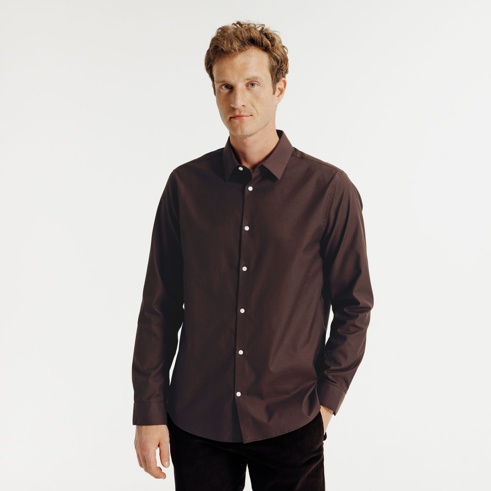 Strijkvrij regular fit hemd in katoen