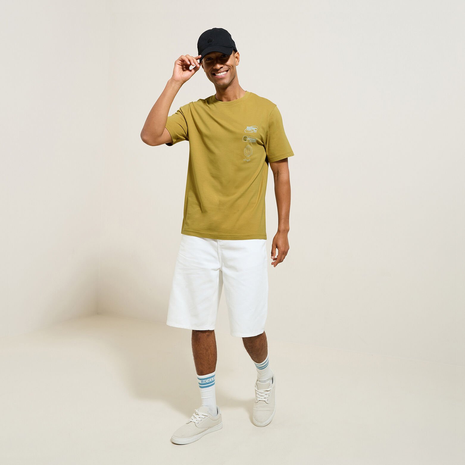 Tee shirt col rond imprim&eacute; en coton