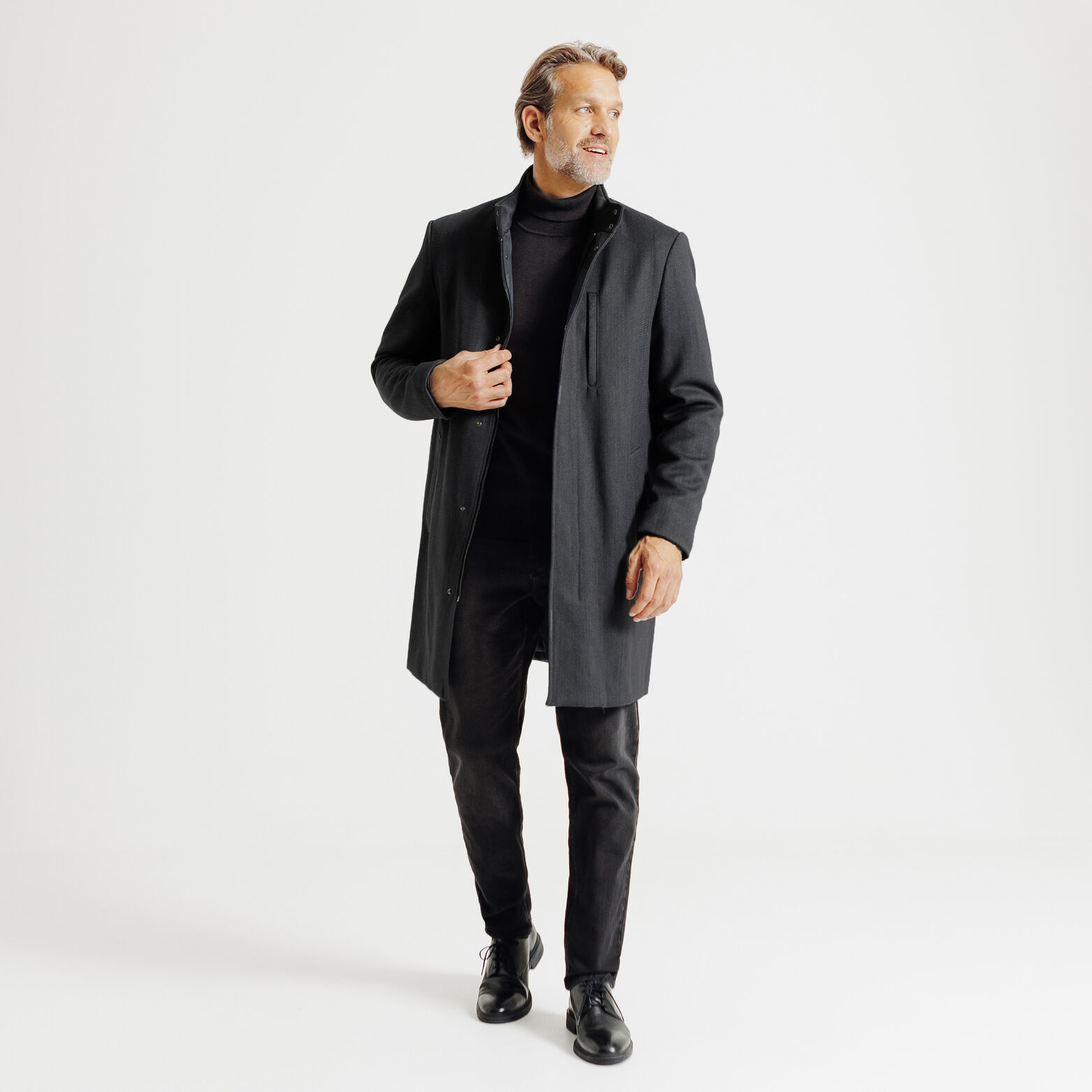 Lange wintermantel met opstaande kraag