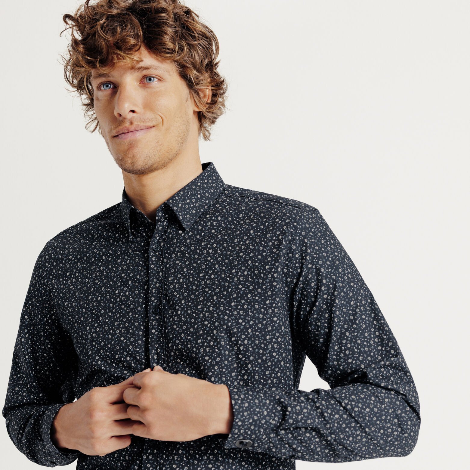 Slim fit hemd in katoen met bloemenprint