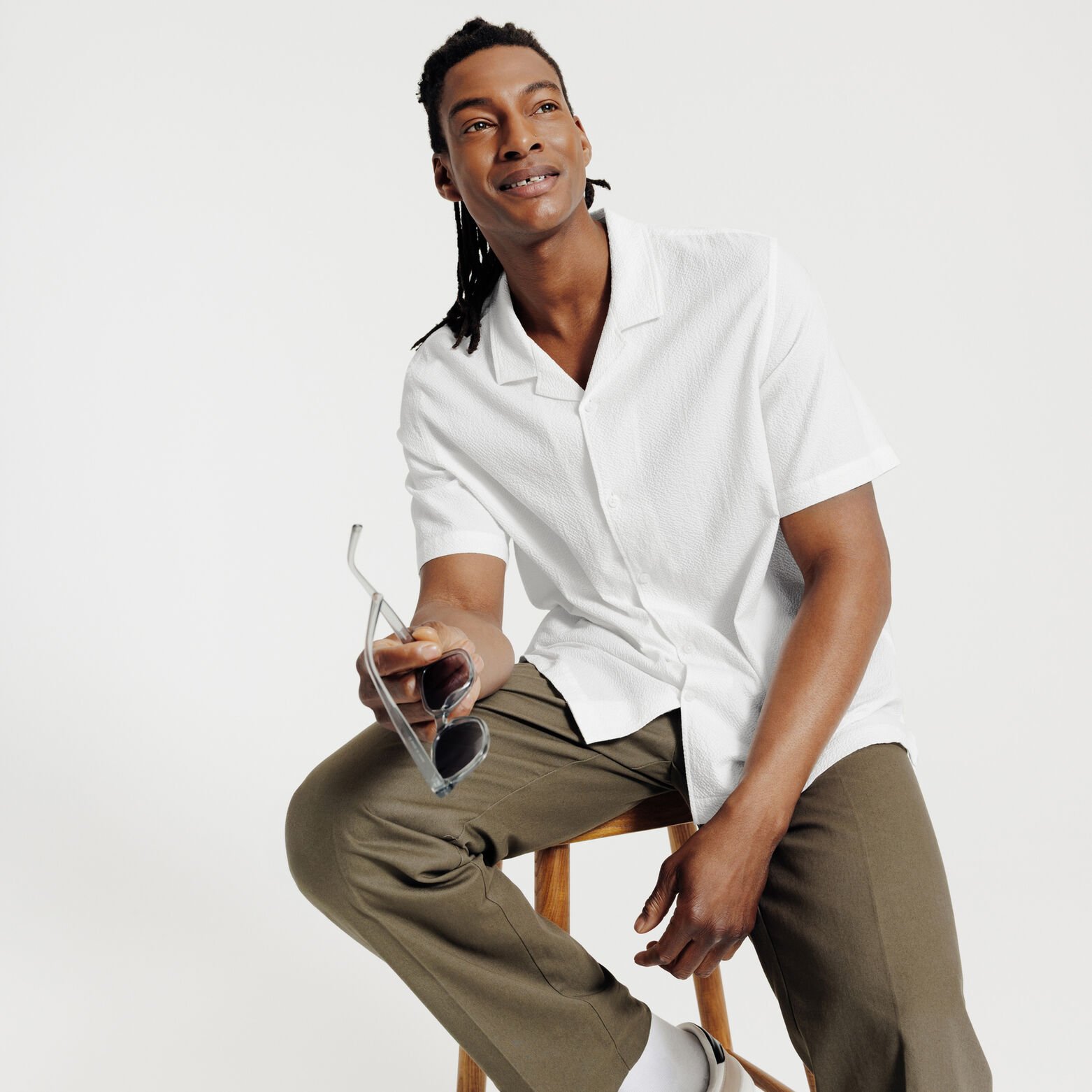 Chemisette en coton seersucker unie