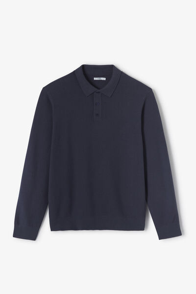 Polo in tricot met fantasie stekenpatroon en knoop