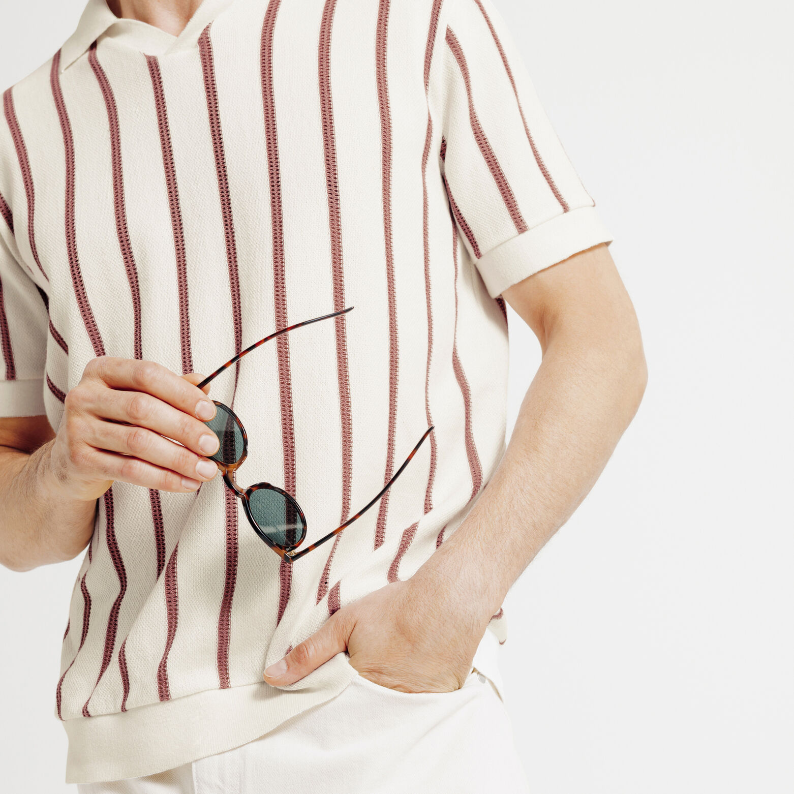 Polo en maille col resort jeux de points fantaisie