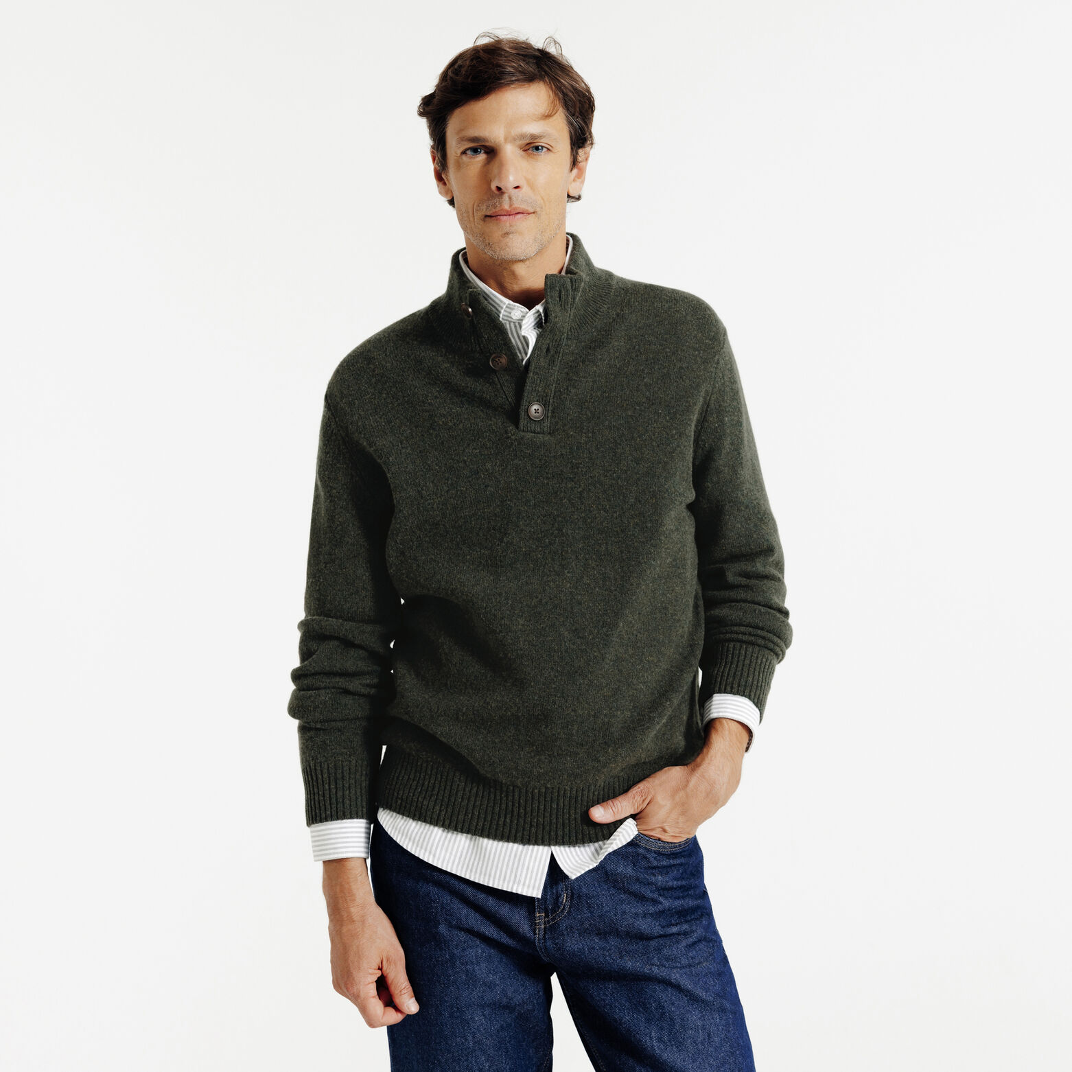 Pull col montant boutonn&eacute; lambswool