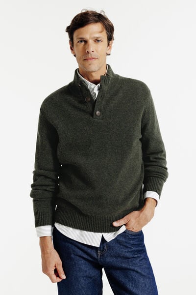 Pull col montant boutonn&eacute; lambswool