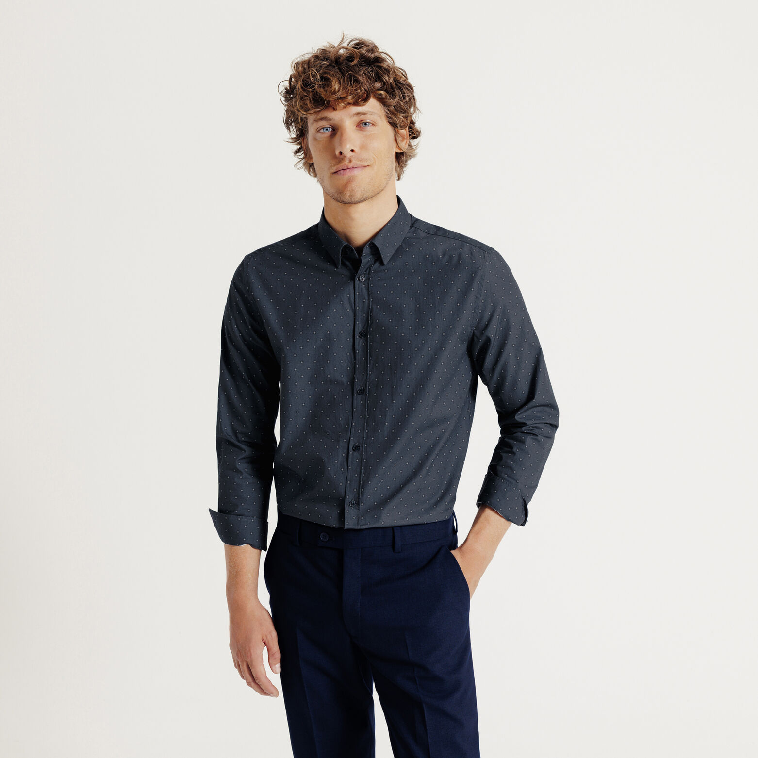 Slim fit hemd in katoen met geometrische print