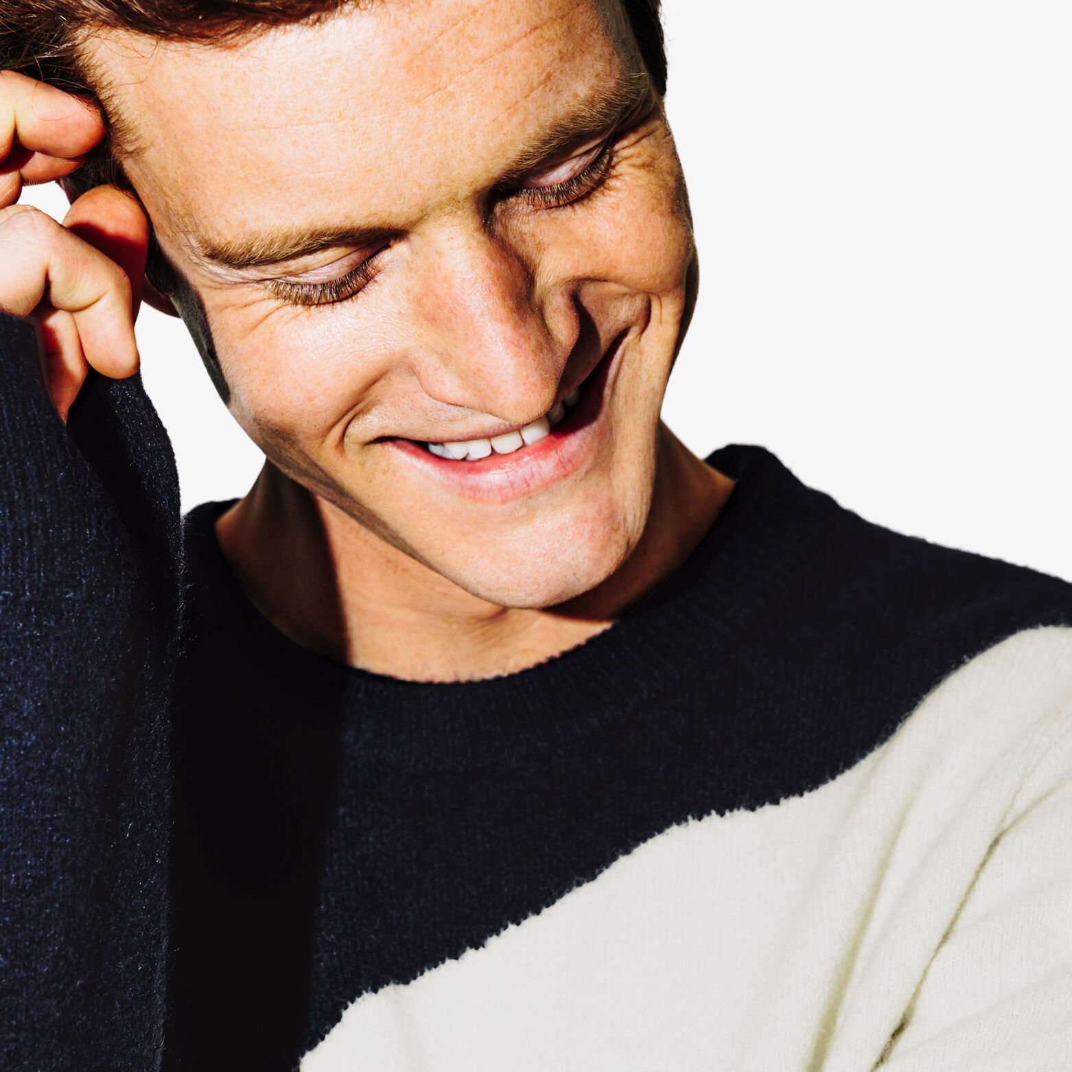 Pull col rond jacquard paysage