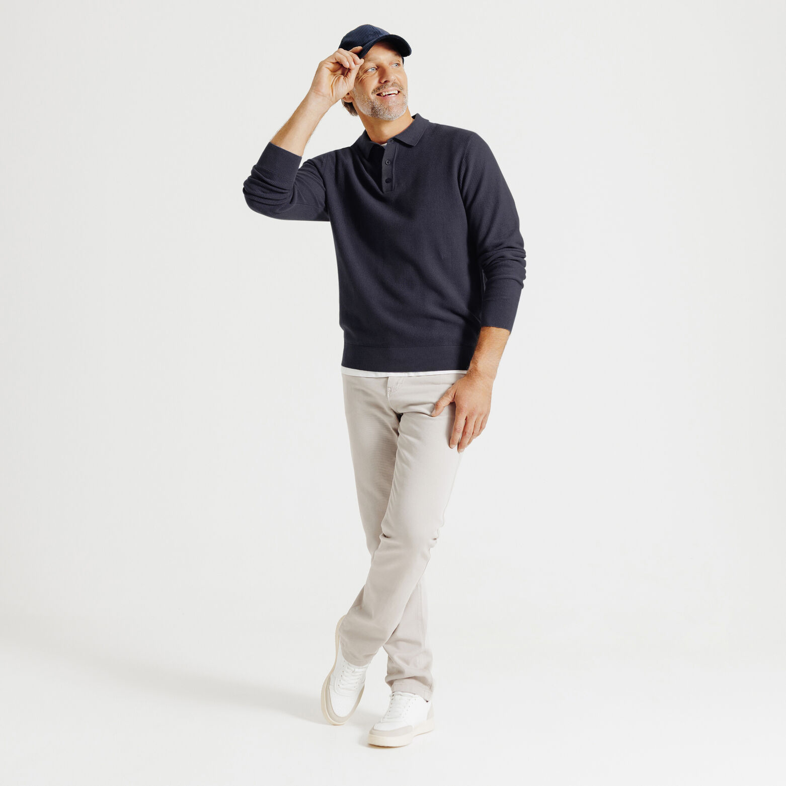 Polo en maille col boutonn&eacute; jeux de points