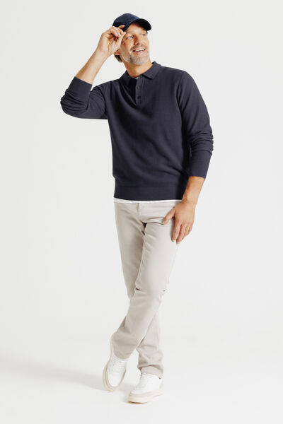 Polo in tricot met fantasie stekenpatroon en knoop