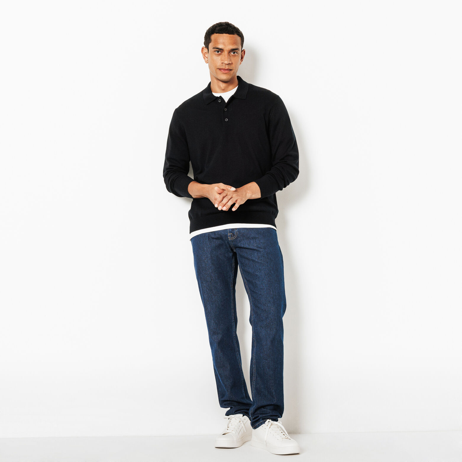 Polo met knoopkraag in merinos