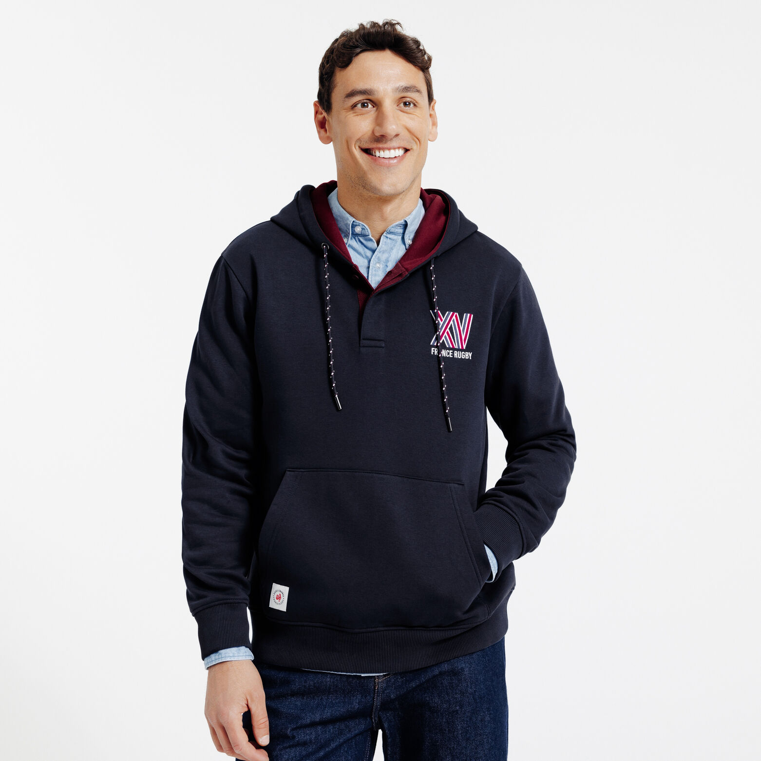 Sweat &agrave; capuche brod&eacute; licence France Rugby