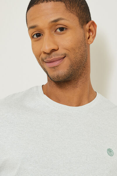 T-shirt met microstrepen en borduursel op de borst