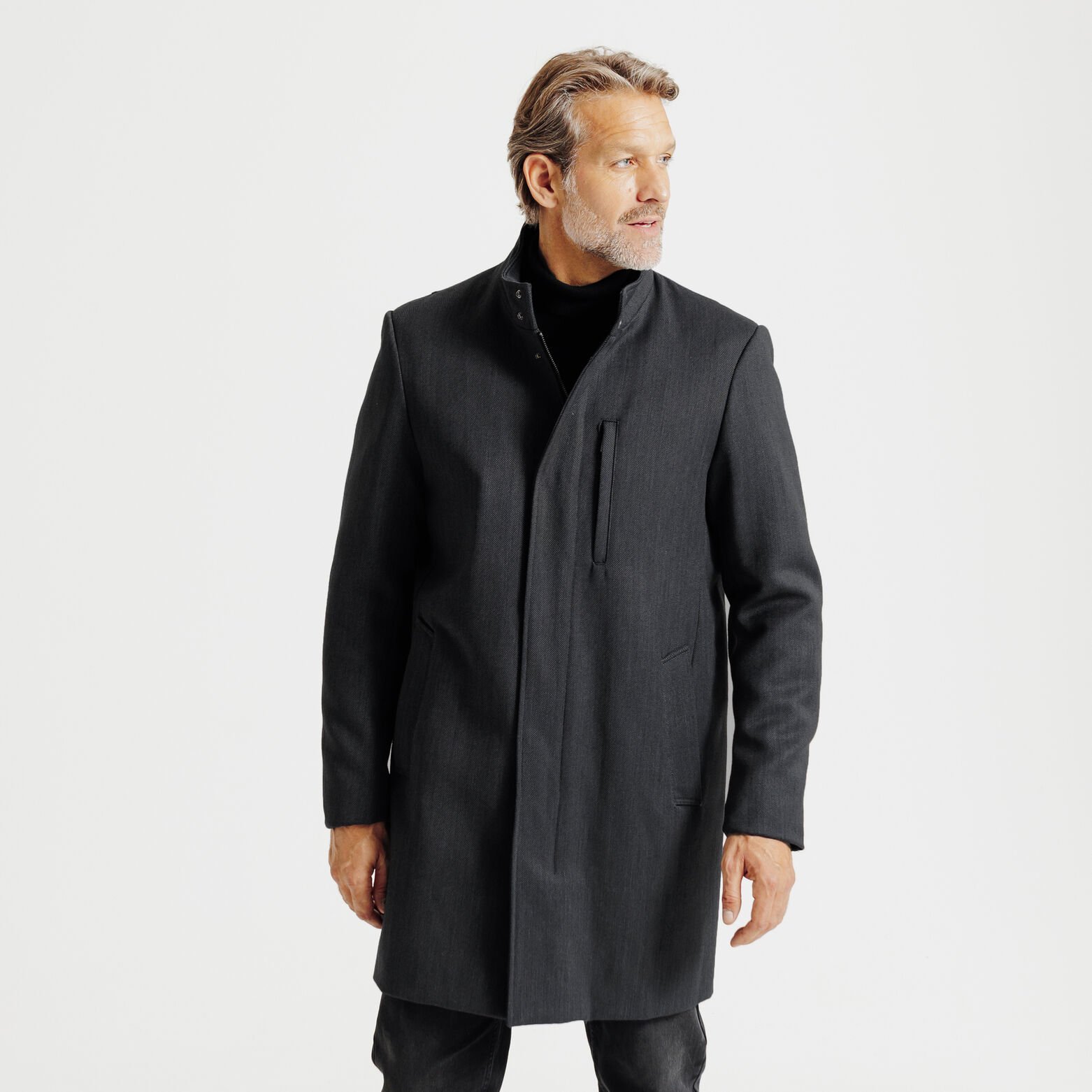 Lange wintermantel met opstaande kraag