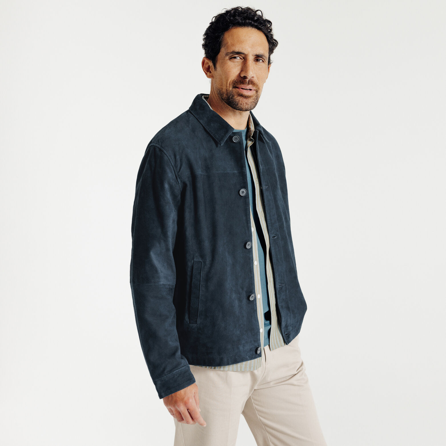 Leren jack met hemdskraag