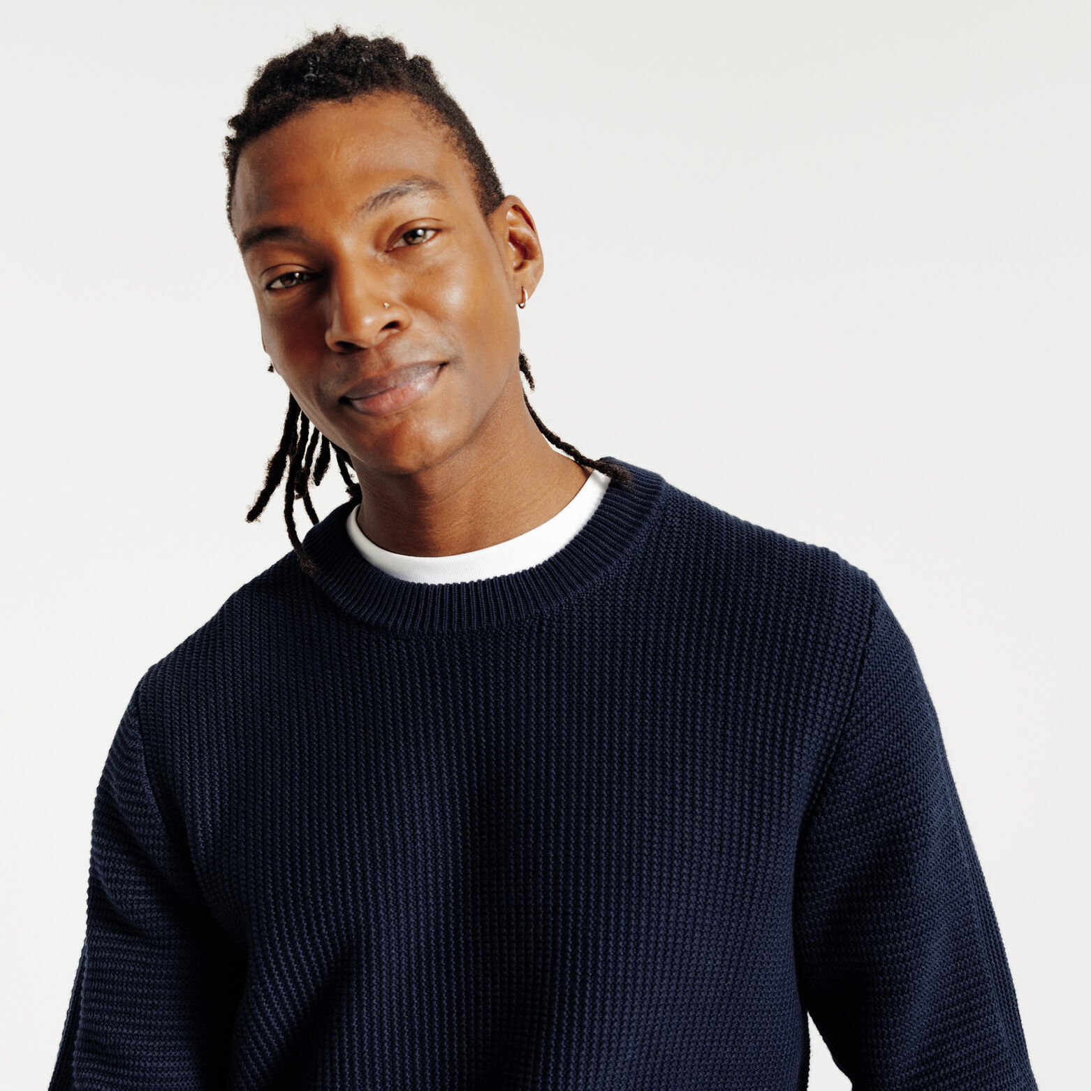 Pull col rond jeux de points fantaisie