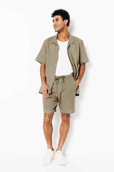 Ensemble chemise et bermuda en gaze de coton - Beige