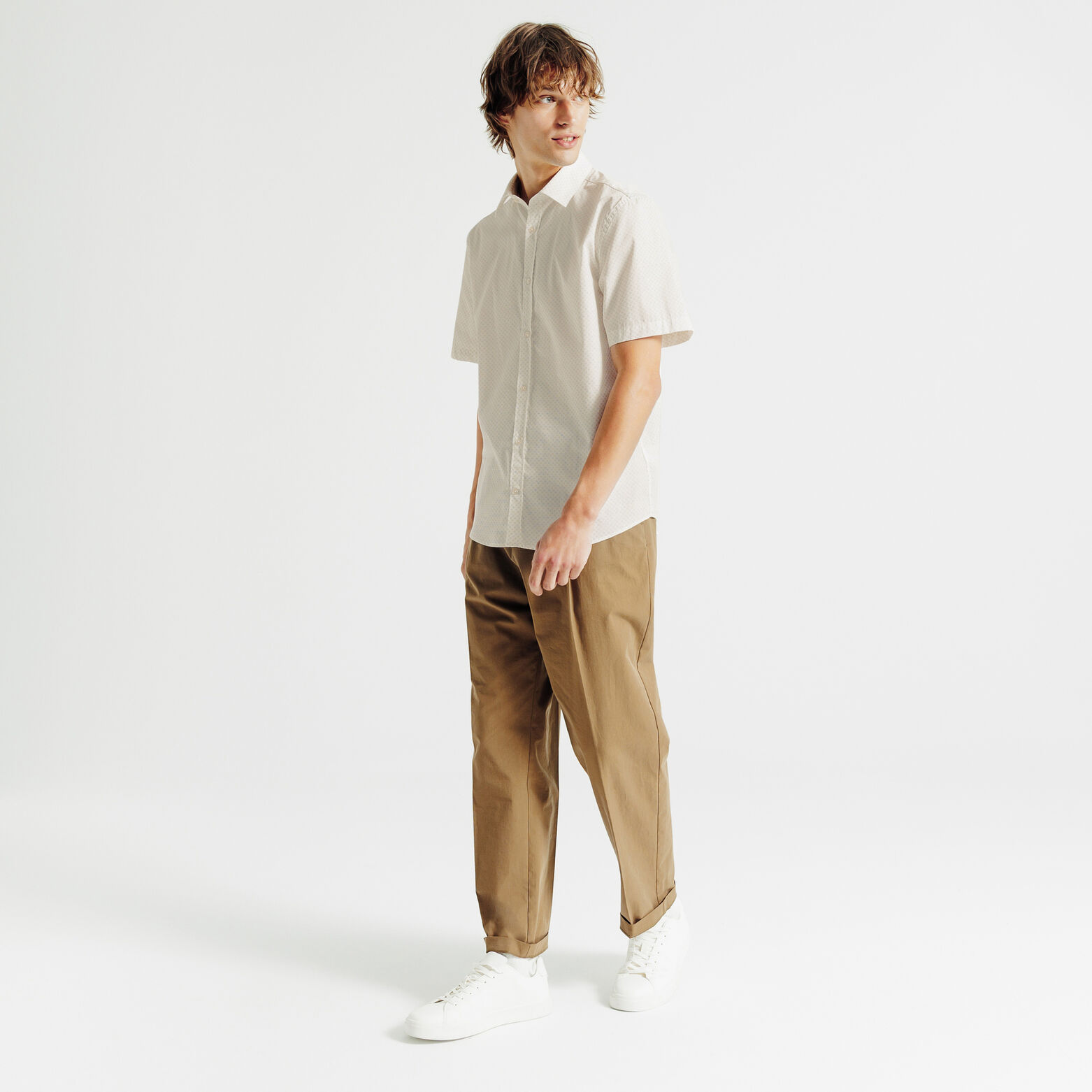 Chemisette en coton imprim&eacute; g&eacute;om&eacute;trique slim