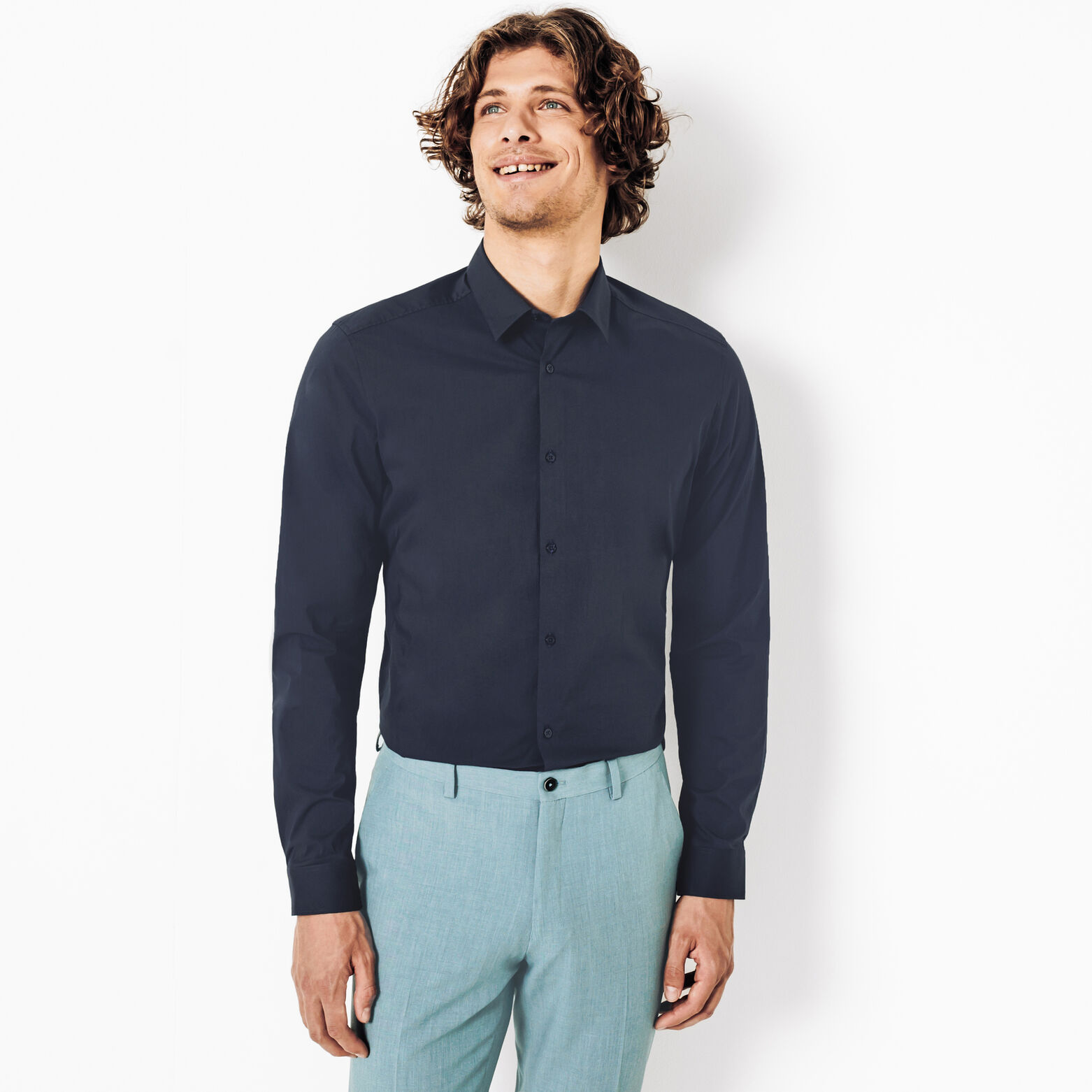 Slim effen hemd in gerecyclede polyamide