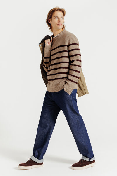 Pull col rond jeux de points ray&eacute;