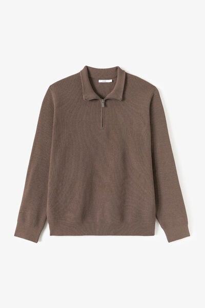 Pull col montant zipp&eacute; gaufr&eacute;