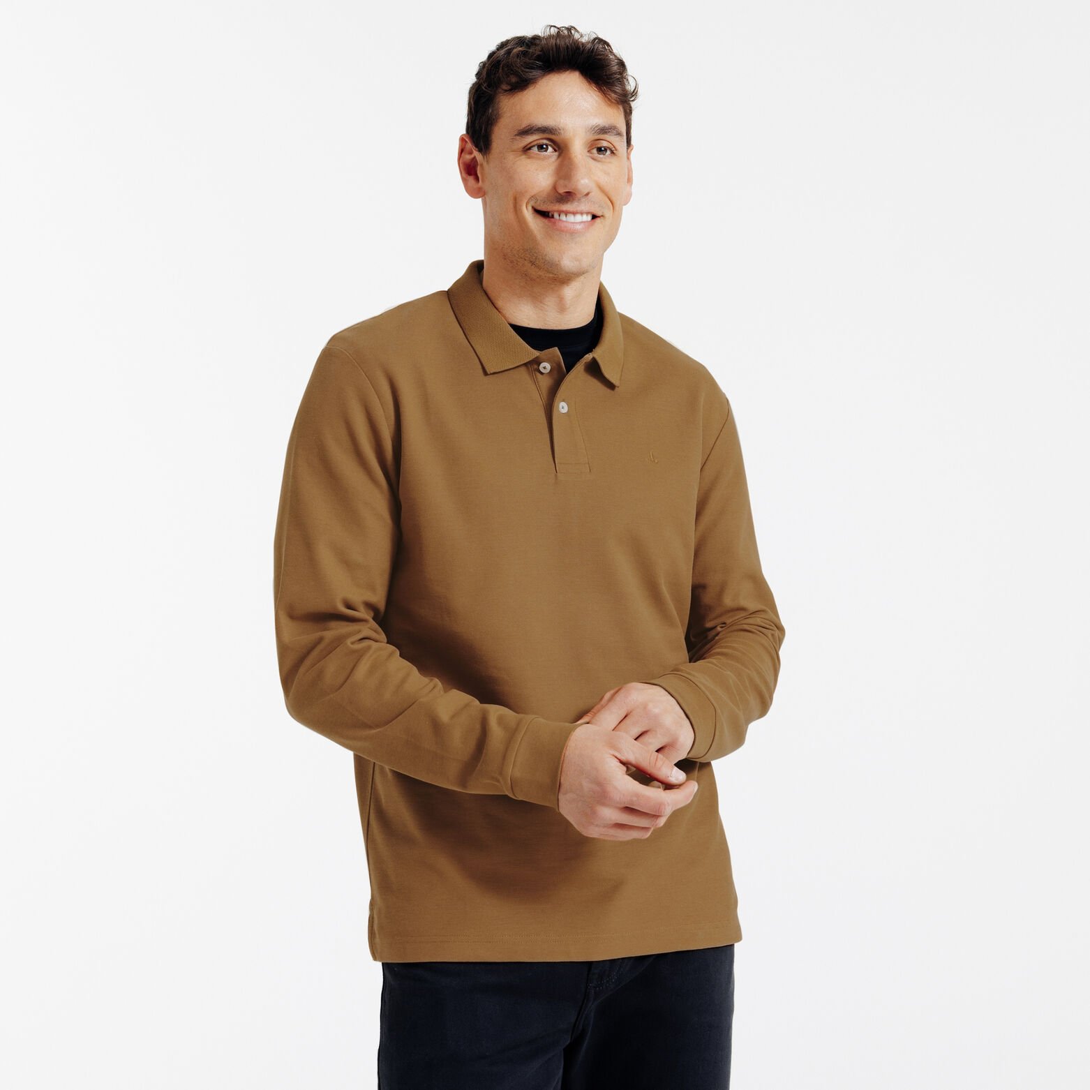 Polo manches longues piqu&eacute; uni