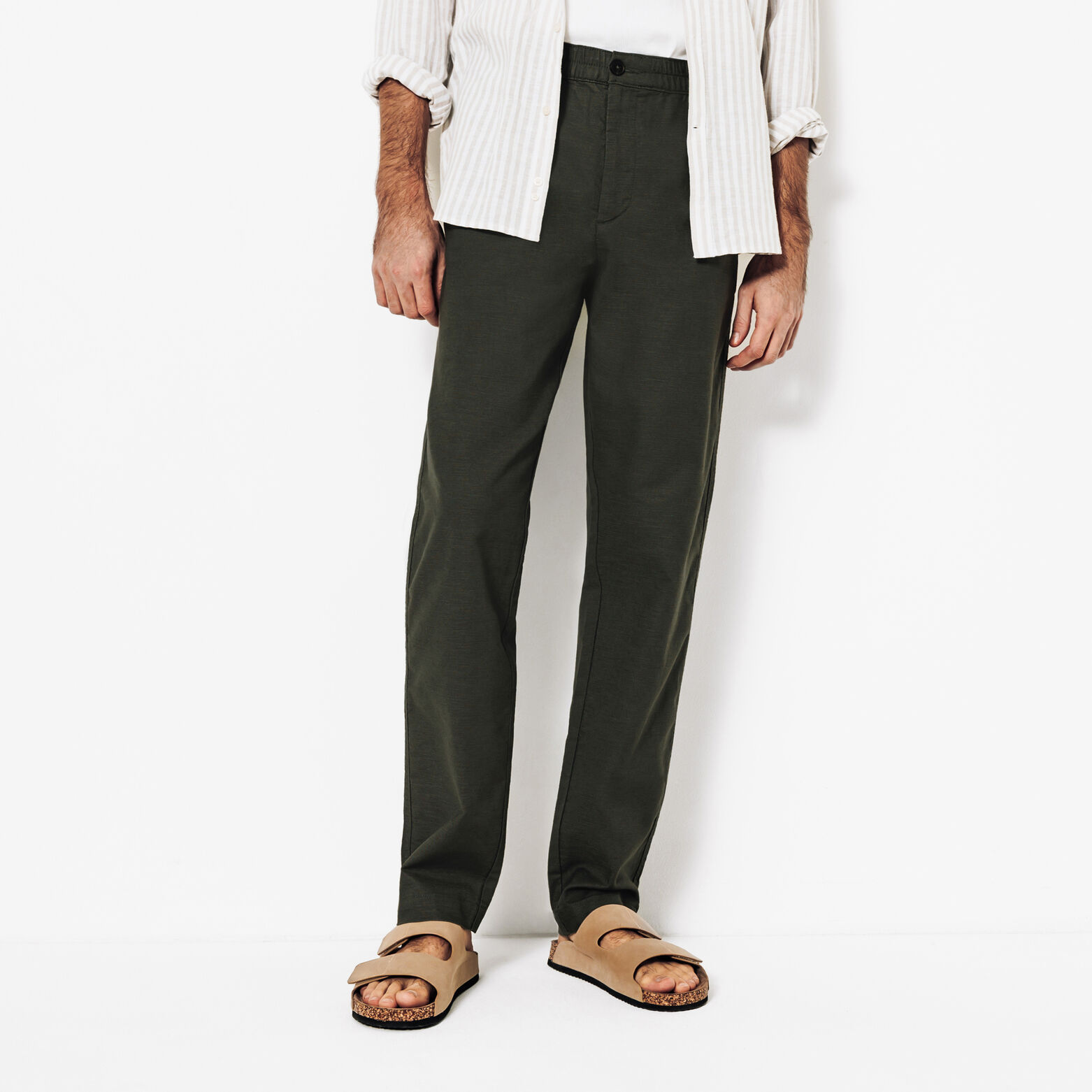Pantalon droit m&eacute;lange coton lin