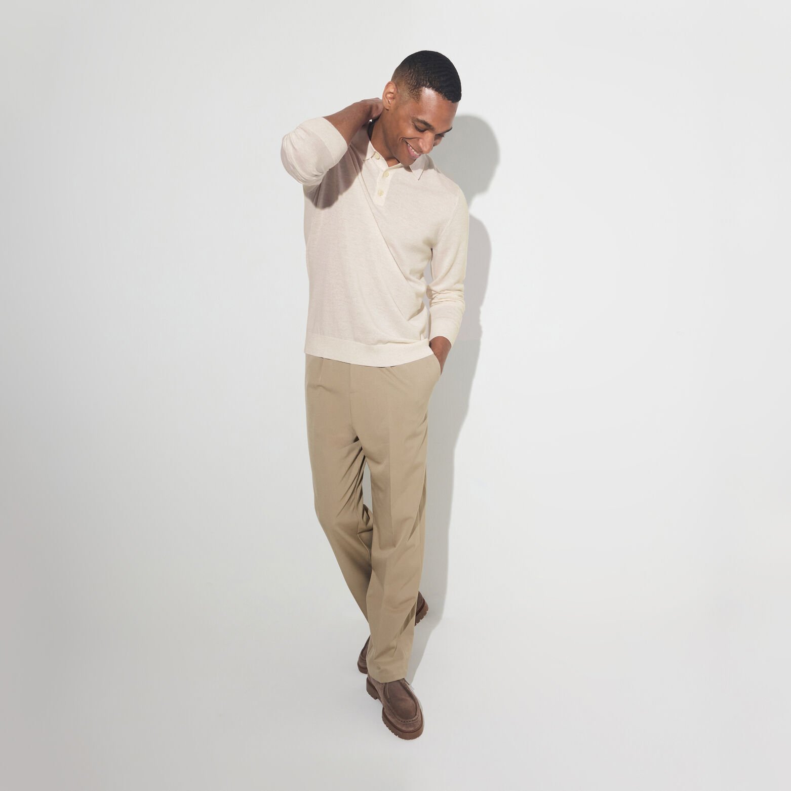 Polo col boutonn&eacute; en maille en laine de m&eacute;rinos