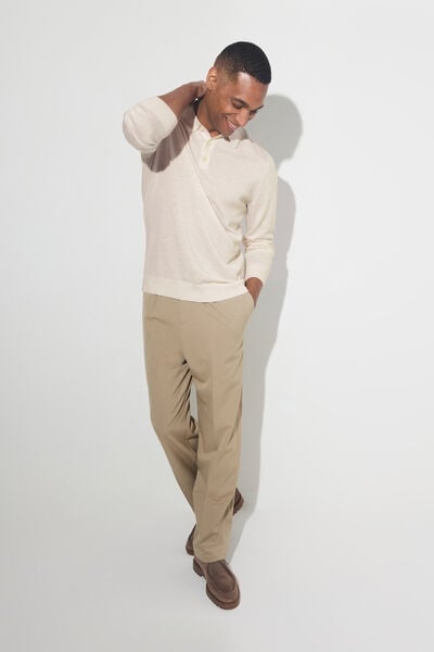 Polo col boutonn&eacute; en maille en laine de m&eacute;rinos