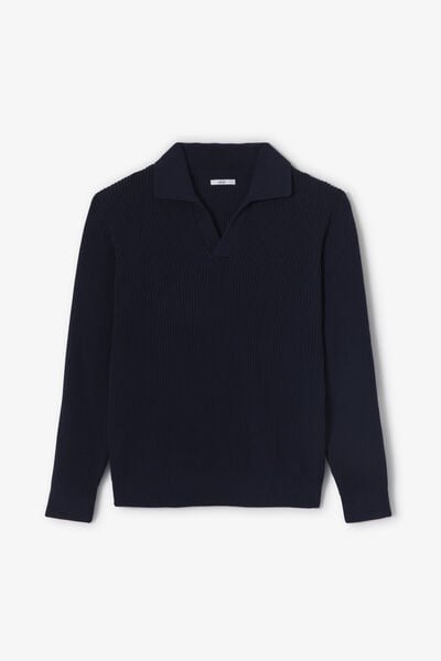 Polo en maille col resort manches longues