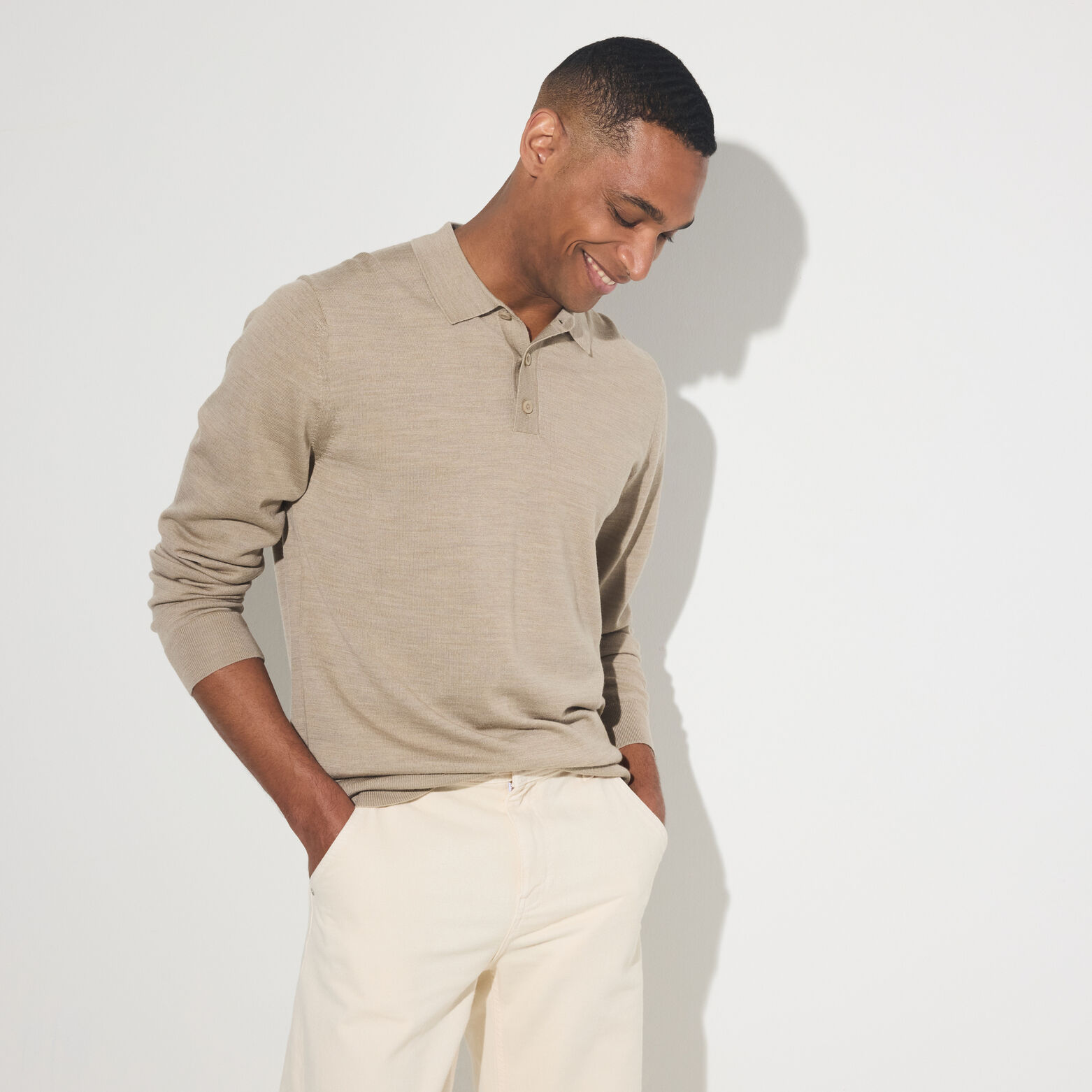 Polo met knoopkraag in merinoswol
