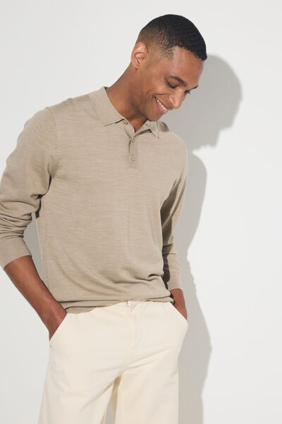 Polo met knoopkraag in merinoswol