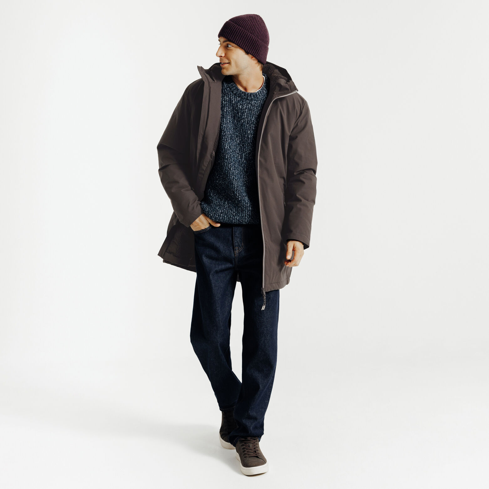 Parka longue &agrave; capuche doubl&eacute;e en sherpa