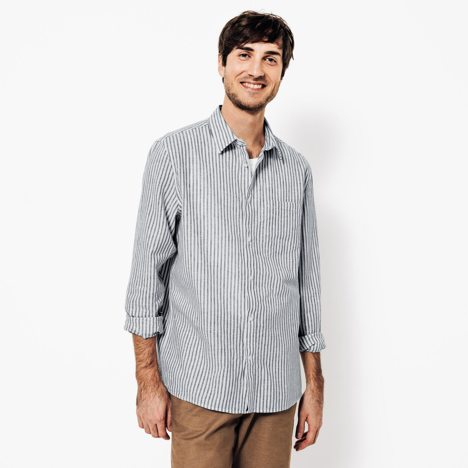 Gestreept hemd in katoen en linnen