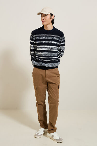 Pull col rond ray&eacute; jacquard