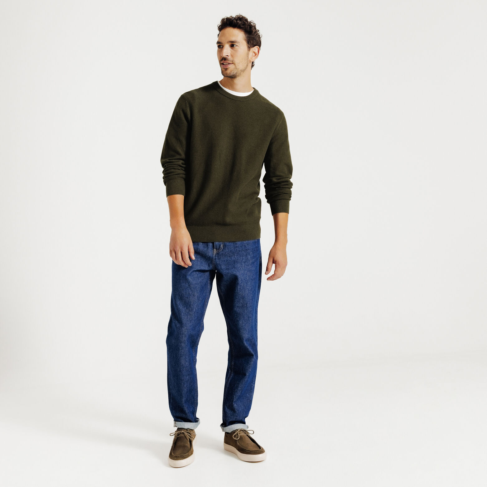 Pull col rond jeux de points fantaisie