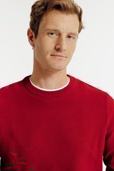 Pull col rond jeux de points fantaisie