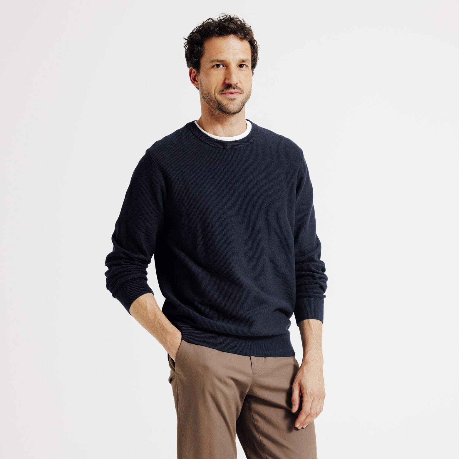 Trui ronde hals in fantasie stekenpatroon