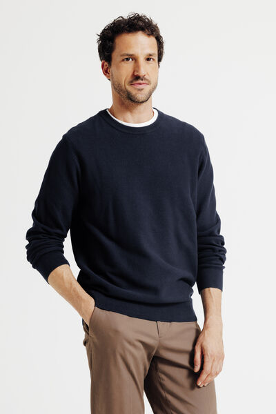 Pull col rond jeux de points fantaisie