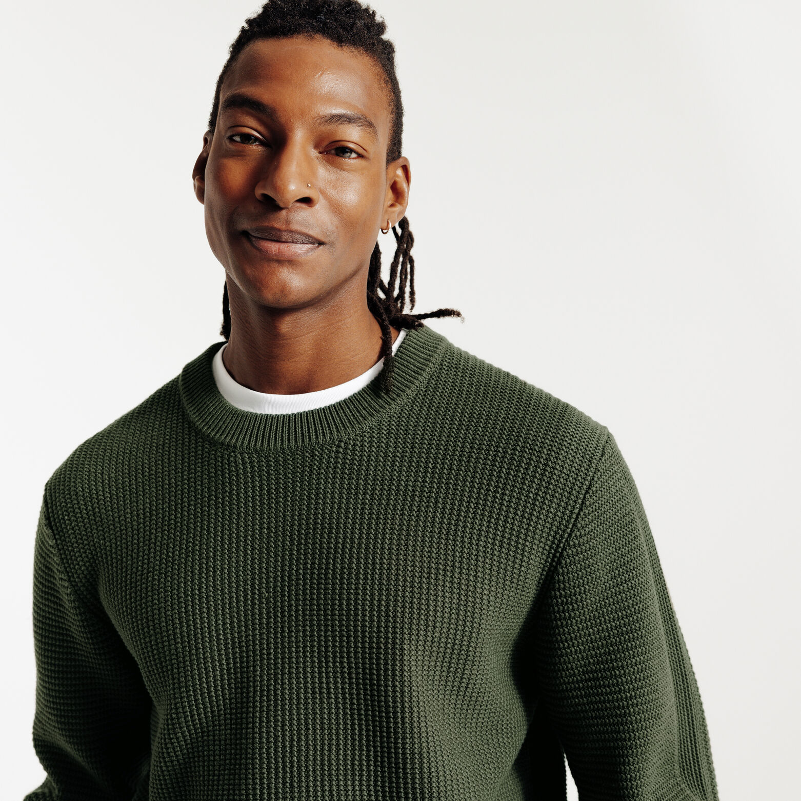 Pull col rond jeux de points fantaisie