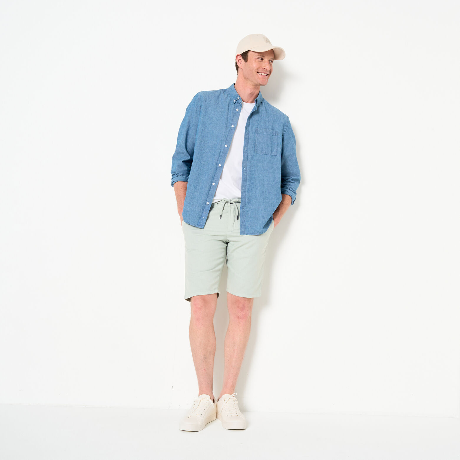 Effen bermuda in katoen en linnen