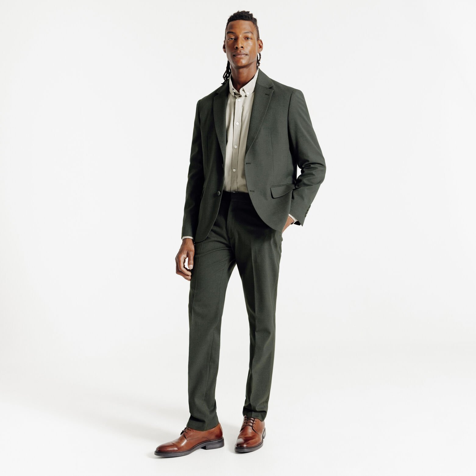 Costume 2 pi&egrave;ces flanelle confort - Vert kaki