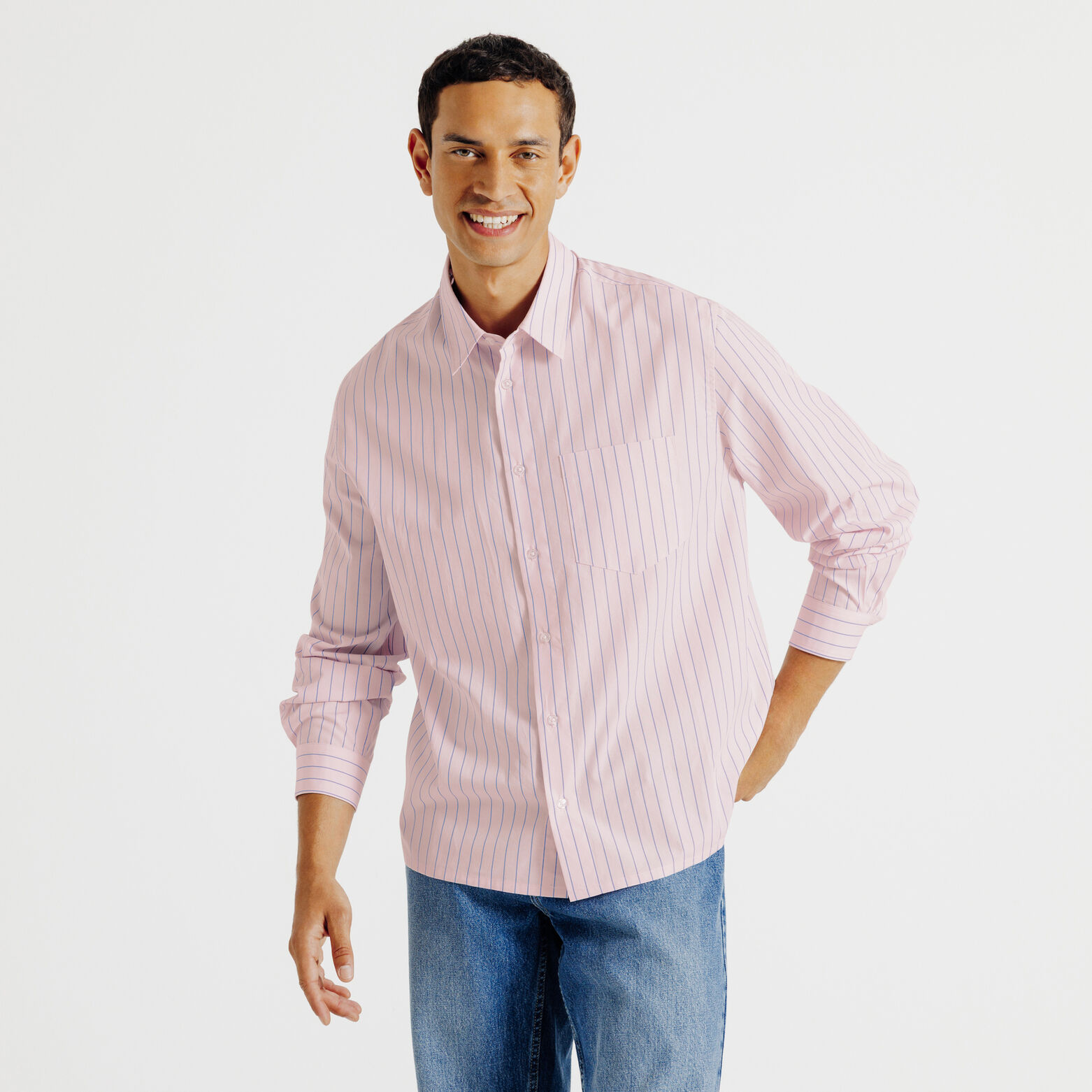 Chemise boxy en coton ray&eacute;e