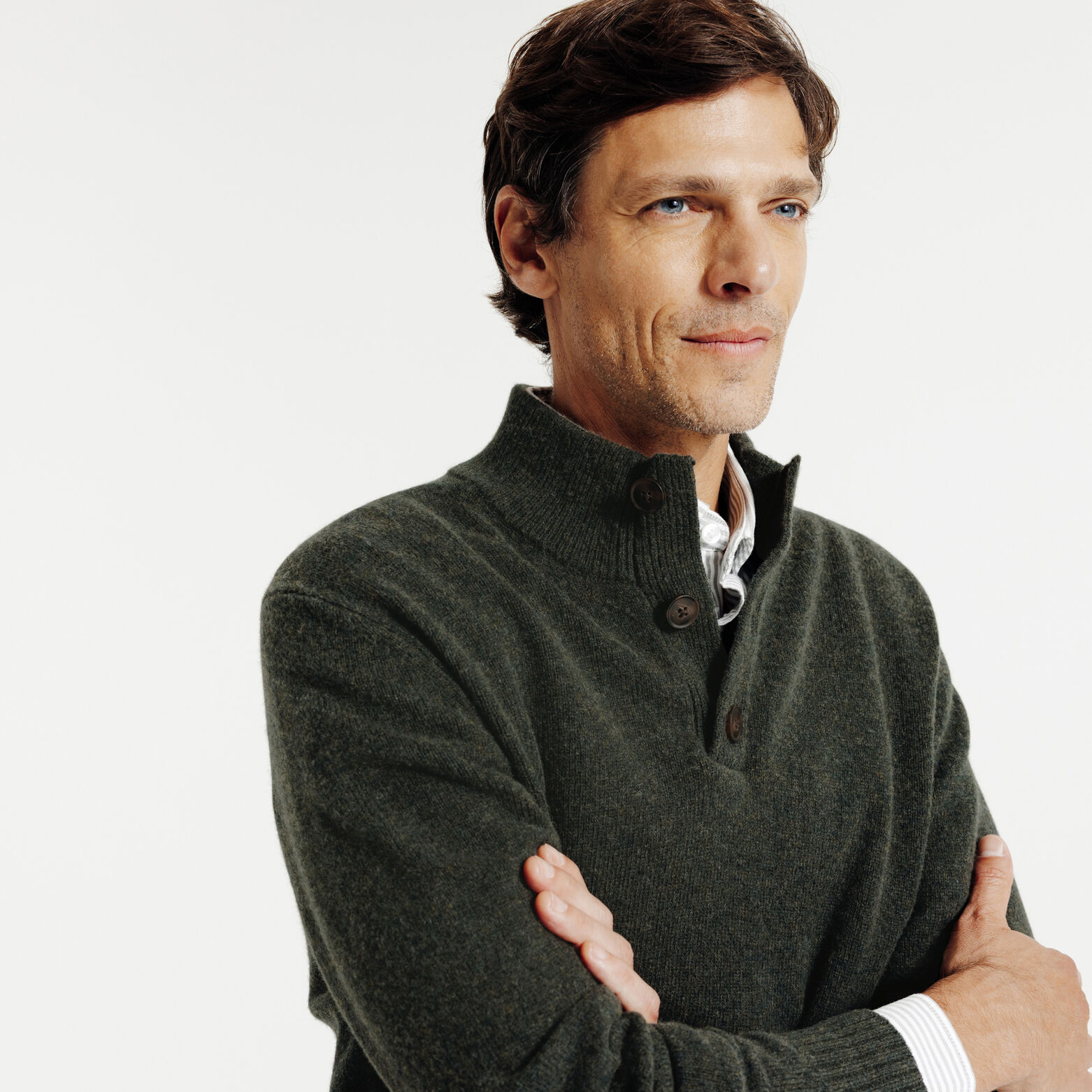 Pull col montant boutonn&eacute; lambswool