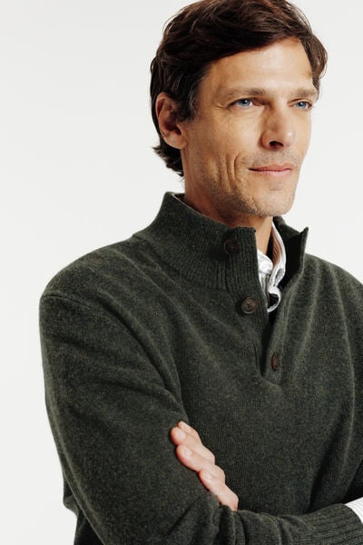 Pull col montant boutonn&eacute; lambswool