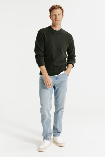 Pull col rond jeux de points fantaisie