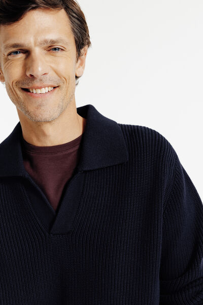 Polo en maille col resort manches longues