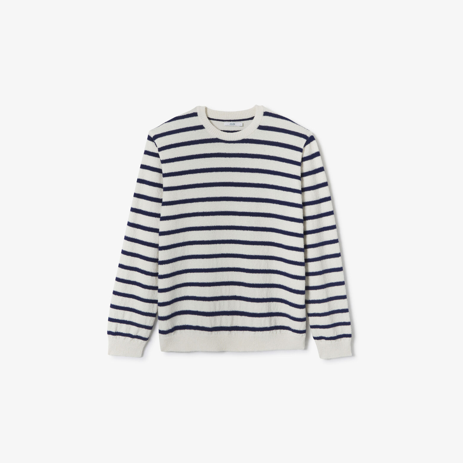 Gestreepte boucl&eacute; trui ronde hals