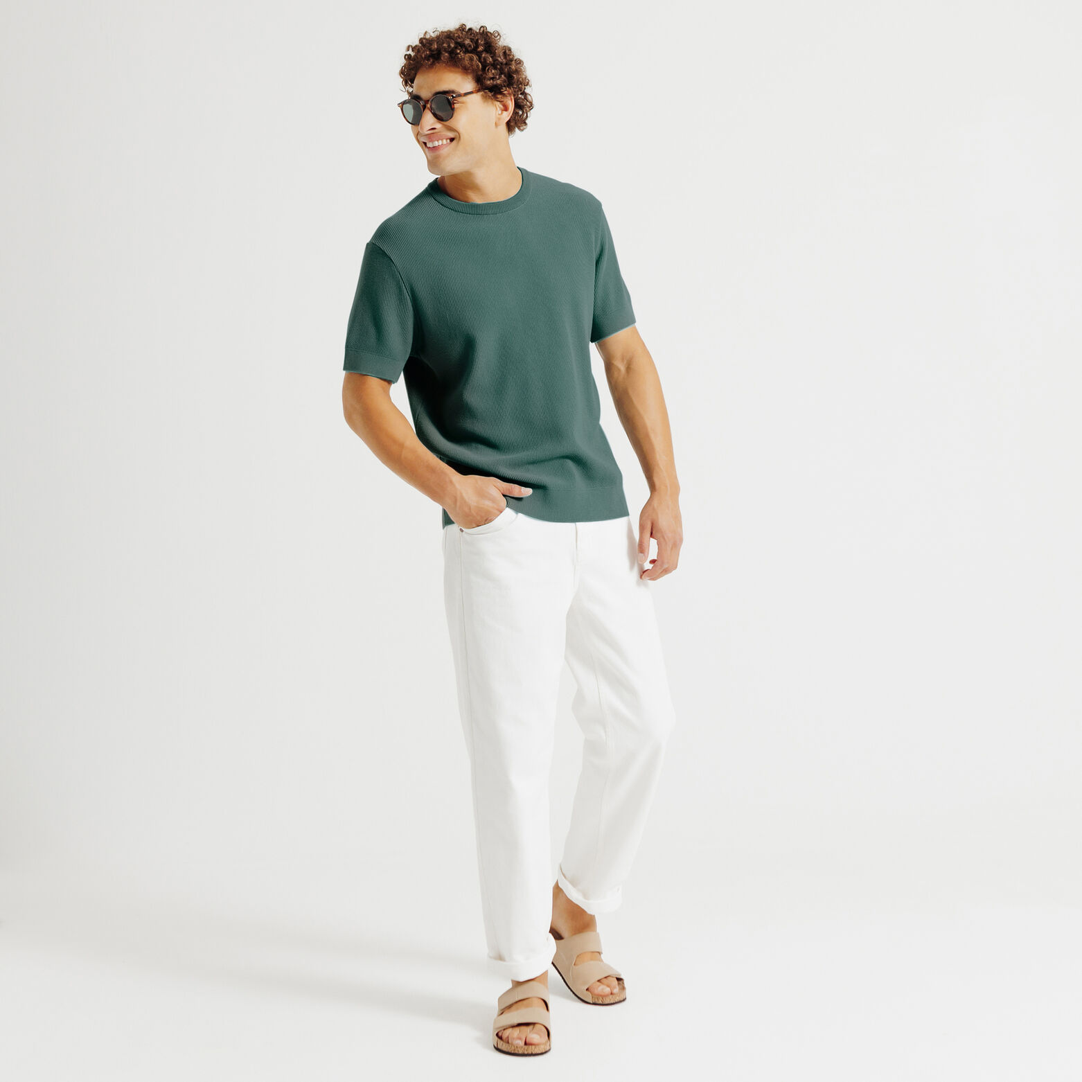 T-shirt in tricot met fantasie stekenpatroon