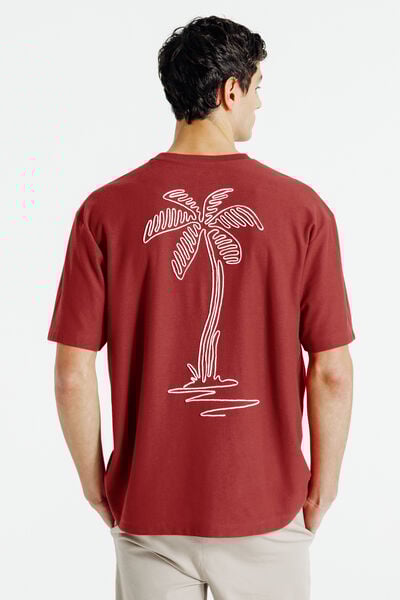 Tee shirt mati&egrave;re fantaisie broderie palmier