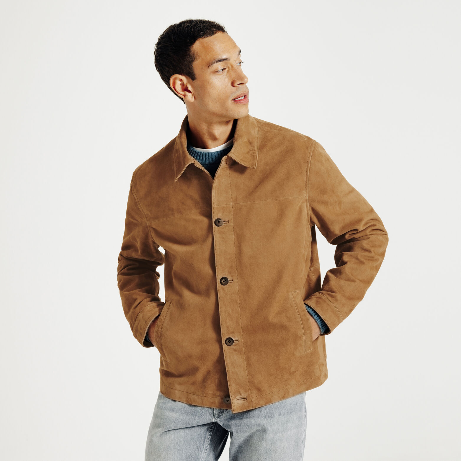 Blouson en cuir boutonn&eacute;